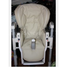 3 ✅ Чехол из ЭКО-КОЖИ с кантом на стульчик для кормления Peg-perego Best Пег-перего Бест, цвет бежевый с белым кантом